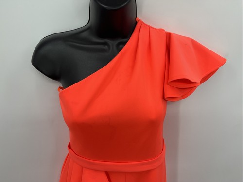 Ashley Lauren Girl High Neck Side Ruffle Neon Orange Fuchsia Scuba Jumpsuit ~12 - Picture 8 of 16