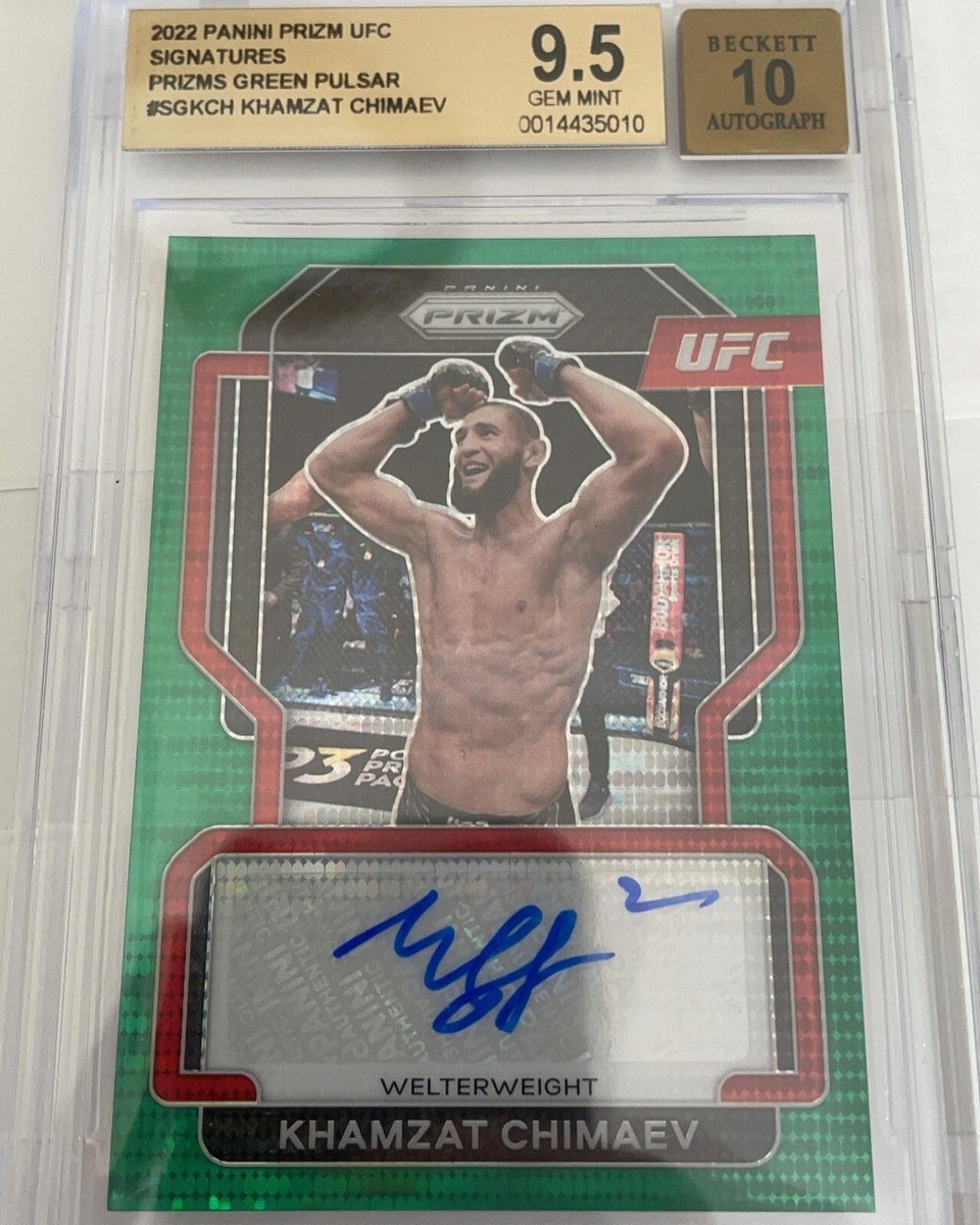 2022 Prizm UFC Khamzat Chimaev Green Pulsar Signatures BECKETT 9.5