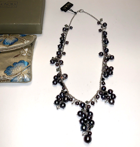 QVC Honora Sterling Cultured Pearl & Crystal Cluster Necklace 18” - Picture 6 of 11