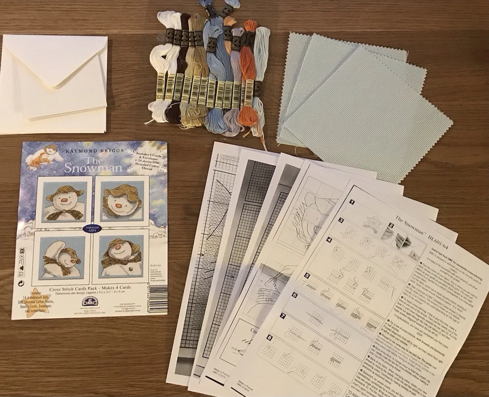 DMC Raymond Briggs The Snowman Christmas cross stitch kit cards pack - Part Used - Image 3 of 4