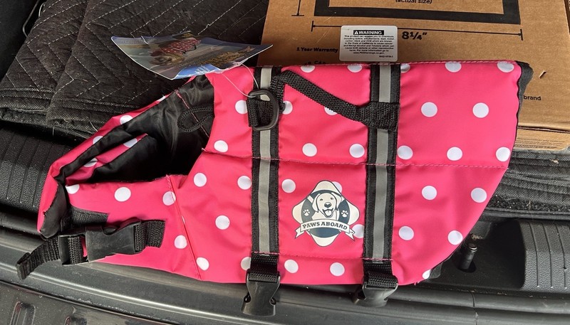 Paws Aboard Designer Doggy Dog Life Jacket Pink Polka Dot Small Rescue Handle R…
