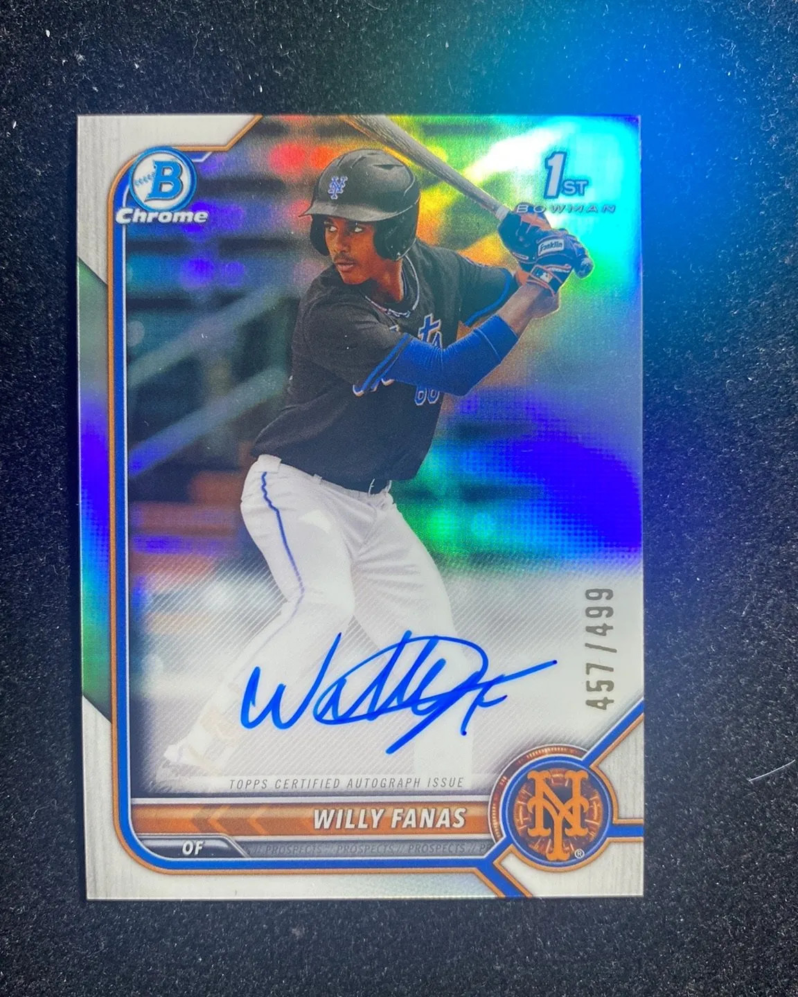 2022 Topps Bowman Chrome Refractor #CPA-WF Willy Fanas 1st Auto 547/499 Mets HD