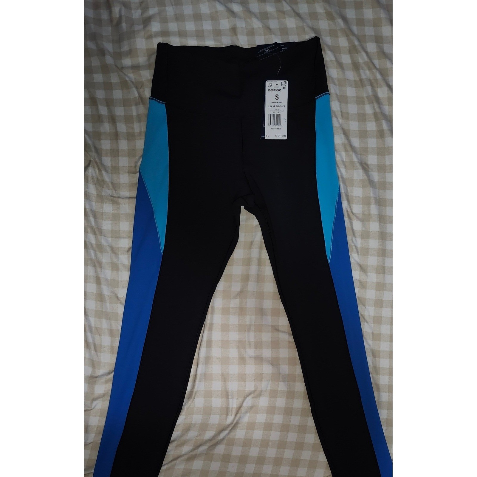Reebok Lux High Rise Tight Colorblock Leggings Black Blue Womens S NWT