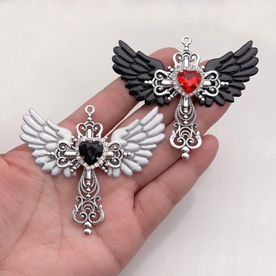 5Pcs Gothic Wing Cross Heart Charms Zinc Alloy Pendants for DIY Jewelry Making