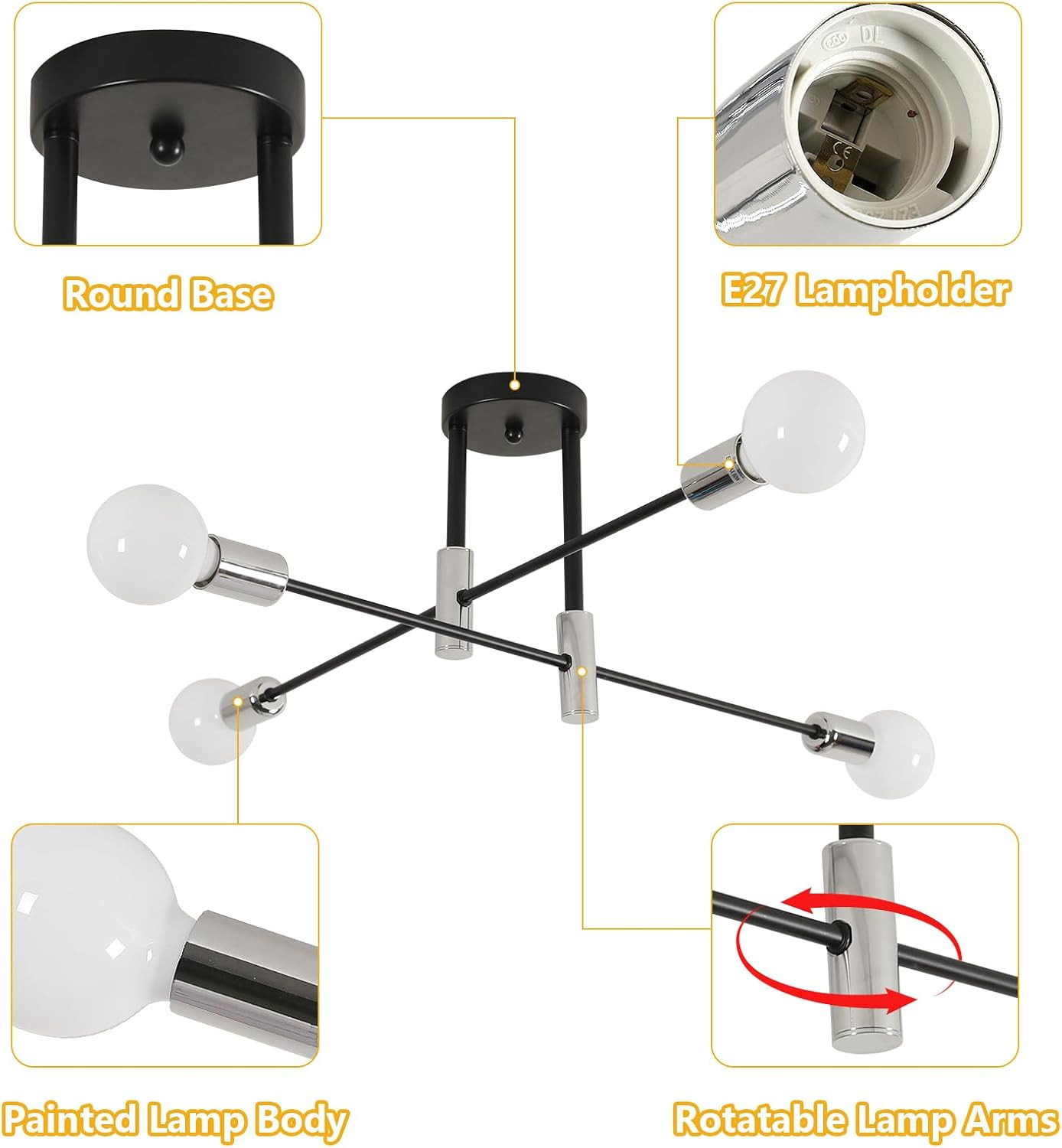 Lampadario Sputnik 4 Luci Vintage: Plafoniera Industriale Chic E27 - 4