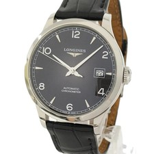 LONGINES Men's Watch Record SS Leather Automatic Black Dial L2.820.4.56.2