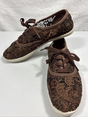 Kali Brown Lace Sneakers Womens 9 Floral Mesh Comfort Low Top