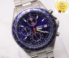 *N MINT* Seiko Flightmaster Pilot 7T92-0CF0 Chronograph Blue Quartz Uomo GIAP...