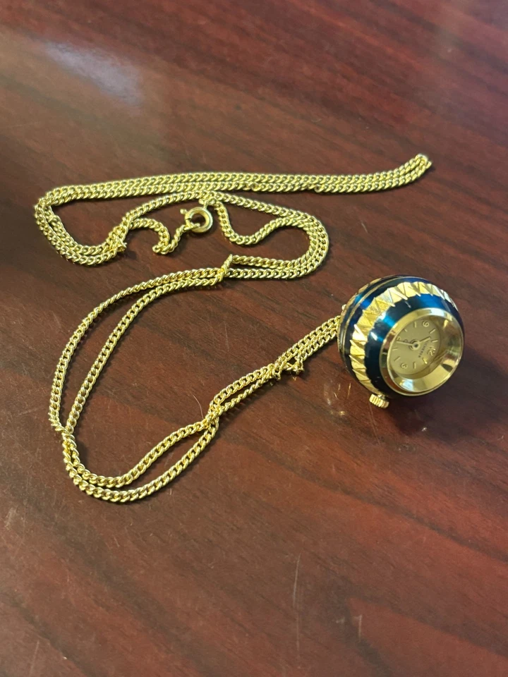 Bucherer Pendant Ball Watch Swiss Battery Blue Enamel Gold Working! - Image 4 of 4