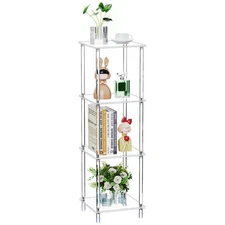 Clear Acrylic Side Table, 11.81" L x 11.81" W x 38.7" H, 4-Tier Square Corner...