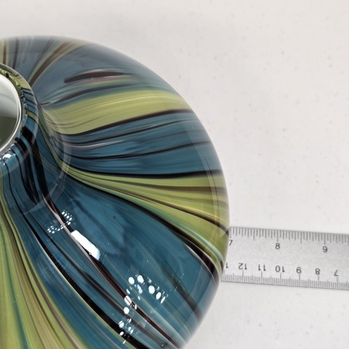 Vintage Art Glass Murano Style Bulb Vase Green Blue Swirl Wave Glass Blue Whimsy - Picture 15 of 21