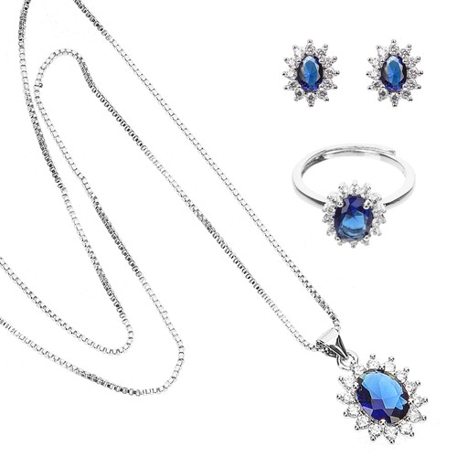 Sapphire Necklace Set Miss Wedding Jewelry Fancy Dress Jewellery - Imagen 7 de 12