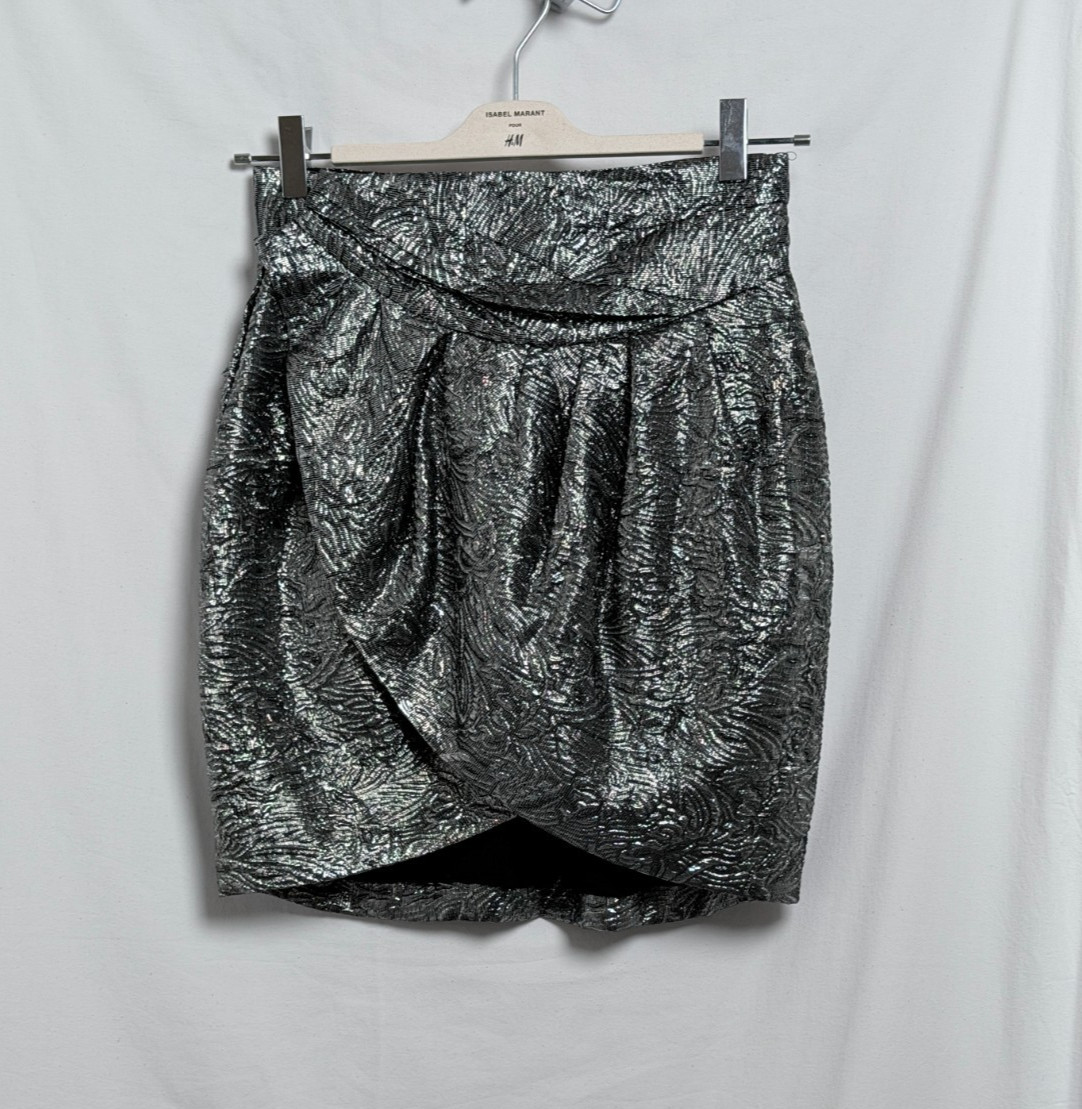 Isabel Marant pour H&M Mini Falda Envolvente Burbuja Metálica Lana Seda Reino Unido 10 UE 38 Nueva