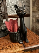Vintage Black Cat Figurine Ornament Mid Century Lucky Charm, 8.5" Tall