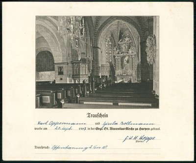 Trauschein mit Bild - Harpen Bochum - 1947 St. Vincentius-Kirche Karl Oppermann
