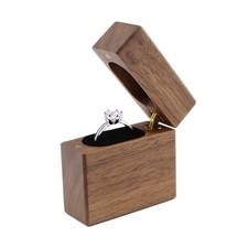Wooden Slim Engagement Ring Box with Flip Lid for Wedding Storage