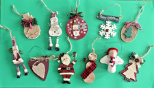Lot of 11 Rustic Farmhouse Large Wood Christmas Ornaments 4-7.5 in Range
