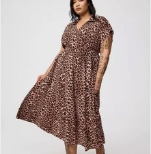 Torrid Collared Tea-Length Dress Leopard Print Plus Size 1 1X