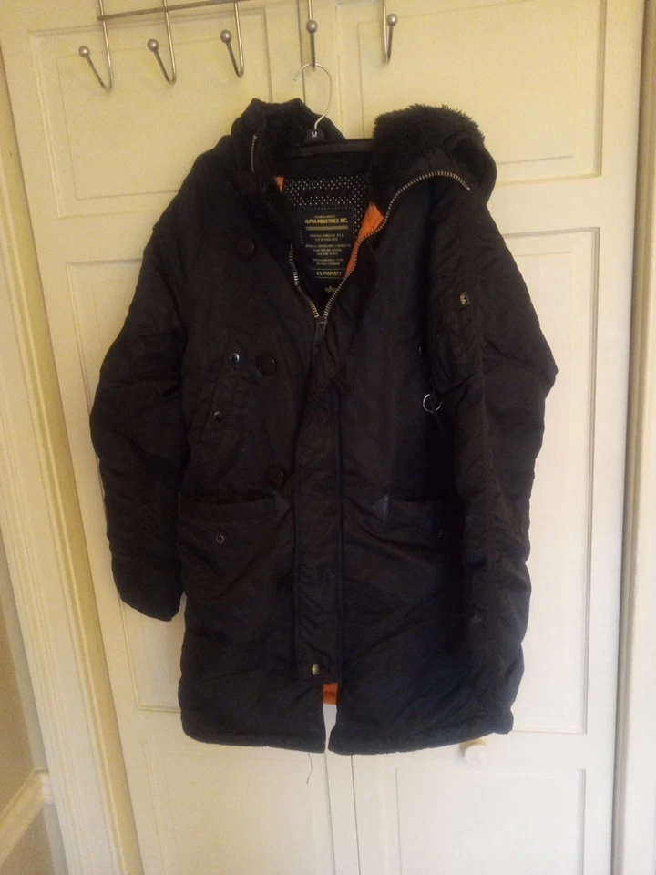 Parka con capucha Alpha Industries n-3b clima frío extremo azul marino para hombre talla pequeña Foto 2 de 4