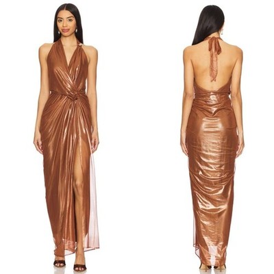 NEW NWT Baobab Liz Halter Maxi Dress In Terranova Brown Shimmer SIZE S |  eBay
