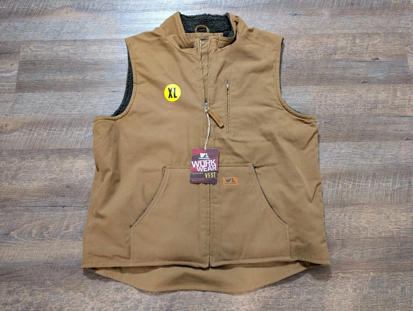 Vintage Wells Lamont Vest Mens XL Brown Canvas Sherpa Lined Full Zip NWT