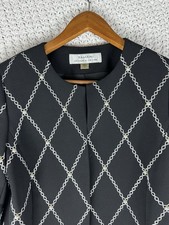 Tahari Arthur S Levine Black Embroidered Pearl Jacket Coat Women Size 4