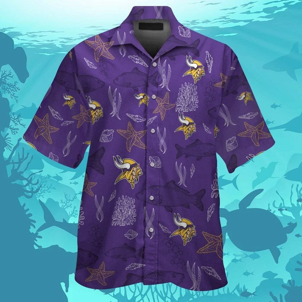 Minnesota Vikings Short Sleeve Button Up Tropical Hawaiian Shirt