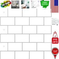 Durable Peel and Stick 12x12 Subway Tile Panels – 10 Sheets in White with Grout