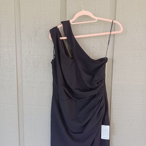Tadashi Shoji Damen One Shoulder Cocktailkleid Gr. L Cut Out drapiert in schwarz - Bild 2 von 13
