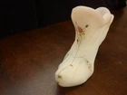 Fenton satin glass hand painted pink rosebuds signed slipper shoe