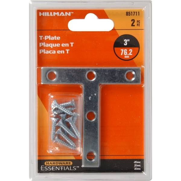 Hardware Essentials T-Plate Zinc (3" x 3") 2 Pack