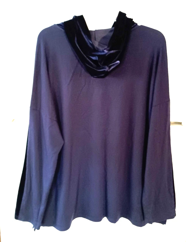 EILEEN FISHER SUDADERA CON CAPUCHA BOXY AZUL CON CAPUCHA Y RIBETE DE TERCIOPELO XL Foto 4 de 4