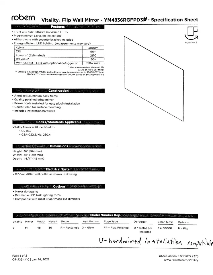 Espejo de pared abatible Robern CB-YM4836RGFPD3U - Vitality 48" x 36" Foto 4 de 4