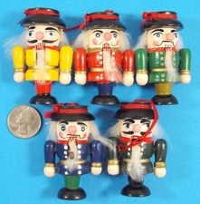 Lot 5 Handpainted Mini Nutcracker Wooden Soldier Christmas Tree Ornaments