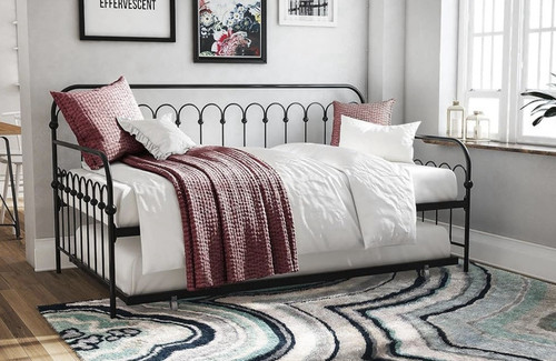 ๐๏ธ Twin Size Metal Daybed with Trundle โ Space-Saving Design in Black ๐๏ธ