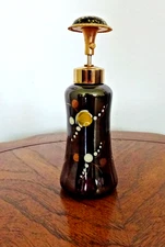 VINTAGE WEST GERMANY SMOKEY GLASS PUMP MIST SPRAY BOTTLE HAND PAINTED DESIGN