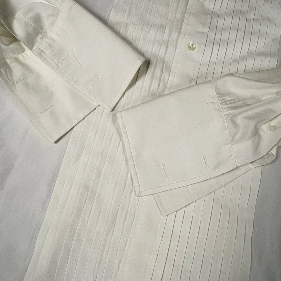 Camisa Esmoquin Brooks Brothers Blanca Plisada Manga Larga Puño Formal Para Hombres 15.5-30 Foto 3 de 4