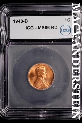 1948-D Lincoln Wheat Cent-ICG MS 66 RD Choice Gem BU No Reserve #SLL869