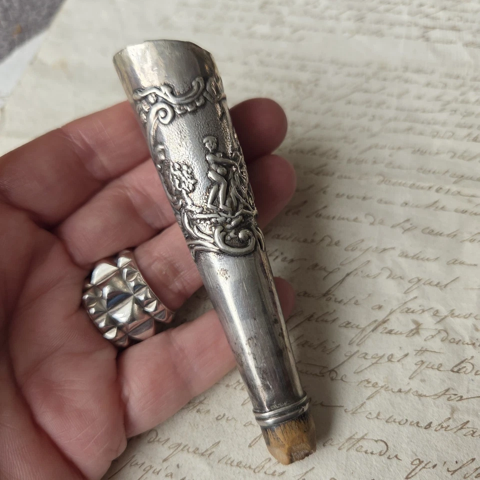 Pommeau Ombrelle Argent Ancien XIXè Travail Hollandais Canne - Photo 2/4