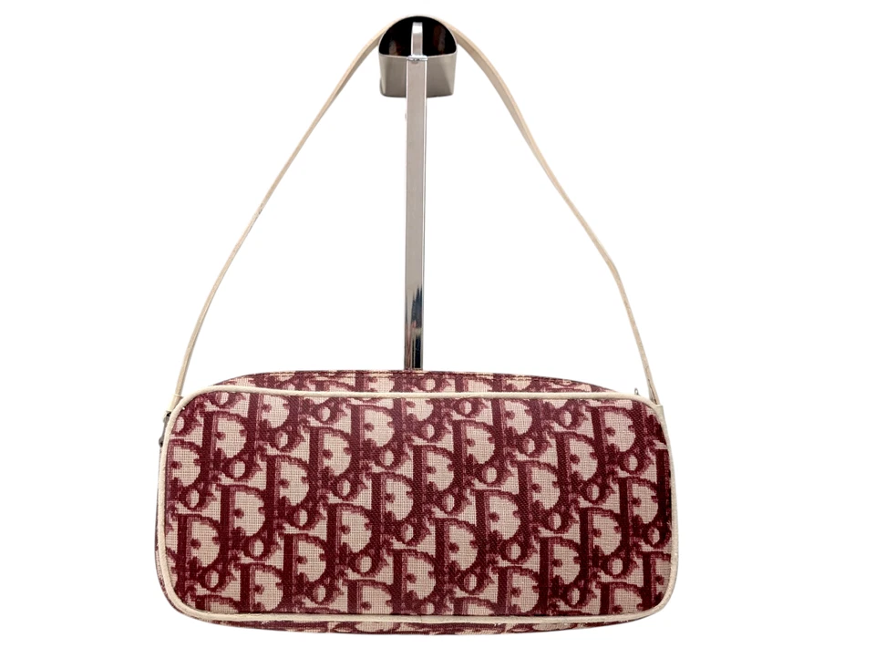 Christian Dior Mini Bolso de Mano de Hombro Cartera Trotter PVC Cuero Burdeos Foto 2 de 4