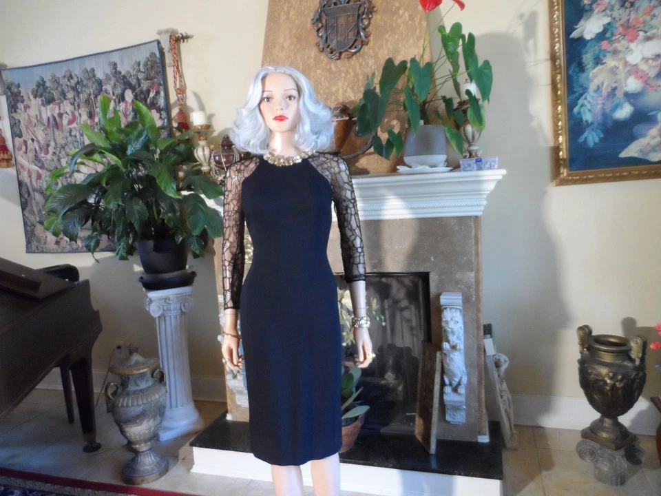 Nuevo Vestido de Cóctel Jason Wu Negro con Detalle de Mangas de Encaje Alegre Talla 2 Foto 3 de 4