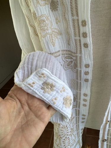 EUC XL Johnny Was Workshop White Cotton Gauze Embroidered Long Sleeve Shirt - Picture 8 of 13