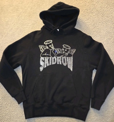 SKIDROW Hoodie Adult M Black Embellished Crystal Angel Cherub Spellout MADE - Picture 5 of 5
