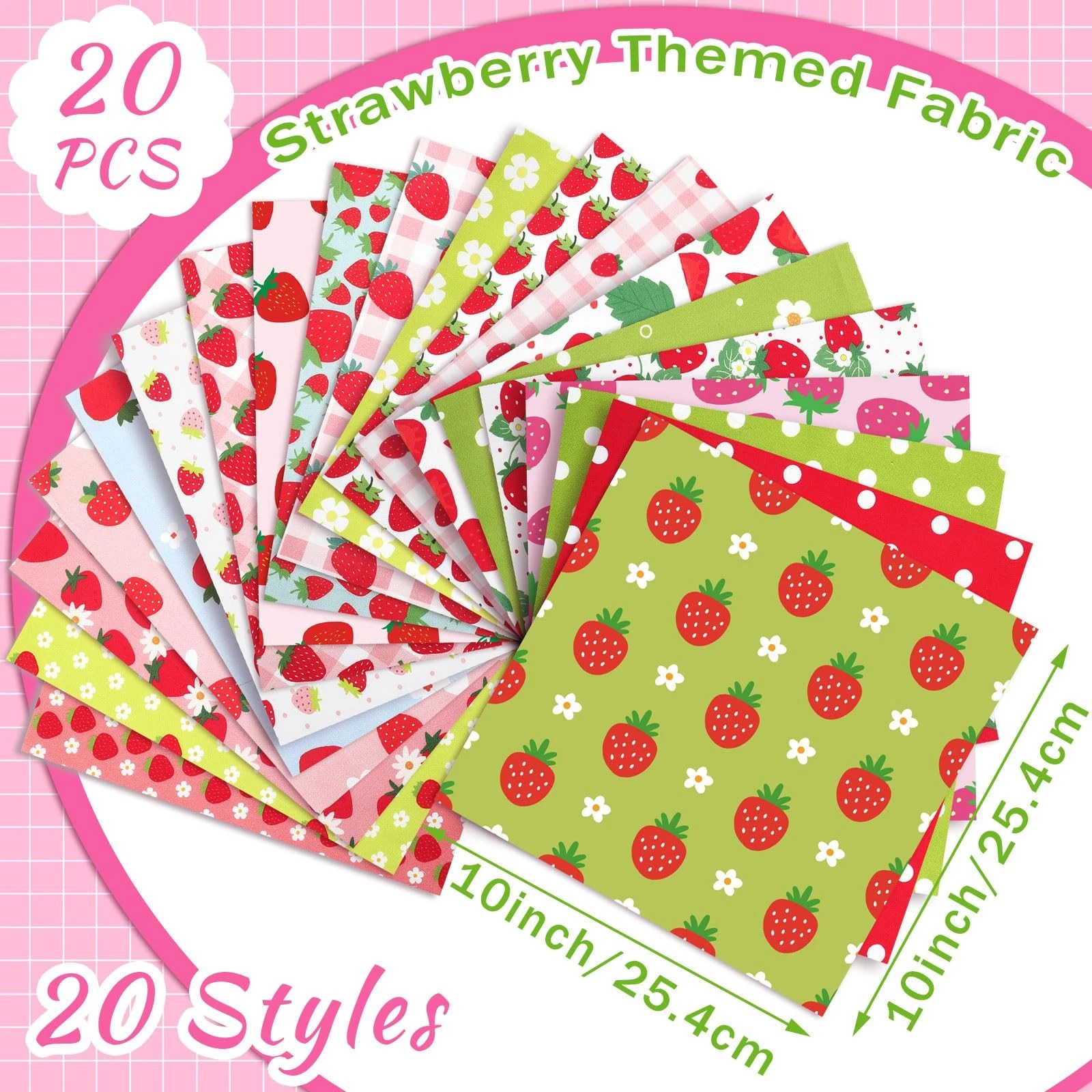 20 Pcs 10''x10'' Strawberry Fabric Strawberry Fabric Squares Quilting Cotton ... - product detail image 7