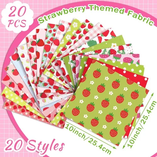 20 Pcs 10''x10'' Strawberry Fabric Strawberry Fabric Squares Quilting Cotton ... image 7