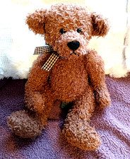 Russ Berrie Frizzly orsacchiotto marrone peluche giocattolo morbido marrone fiocco a quadri