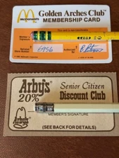 McDonalds Golden Arches Club Membership Card 1980s Denver CO w Arby’s Club Card