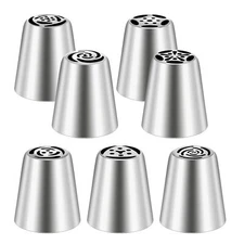 7 Pcs Piping Tips Round Hole Cake Frosting Nozzles Set Stainless Steel Cupcak...
