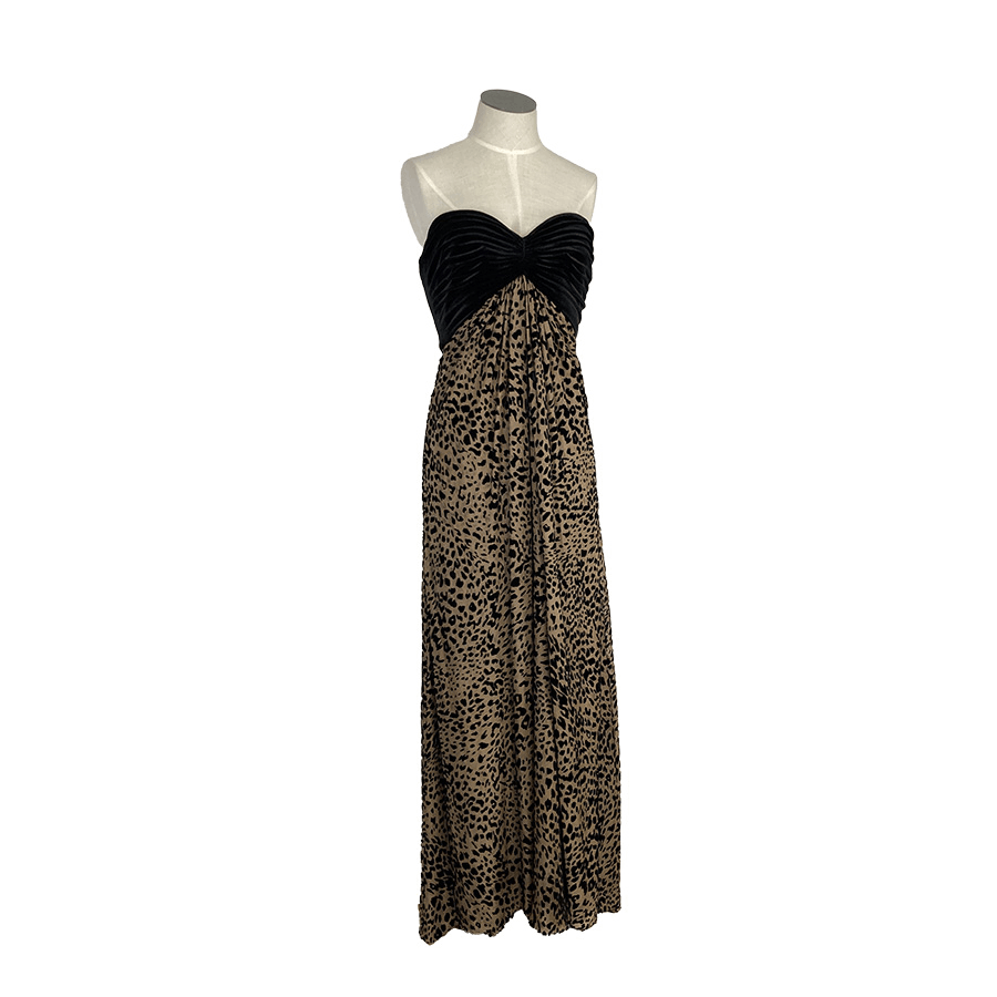 Tadashi Collection XS VTG 4 Tan Black Velvet Leopard Gown Dress 