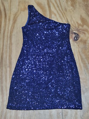 Aqua One Shoulder Sequin Dress Women S Navy Asymmetrical Sleeveless @k7 |  eBay